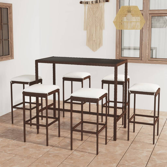 Set da Bar da Giardino 7 pz con Cuscini in Polyrattan Marrone - homemem39