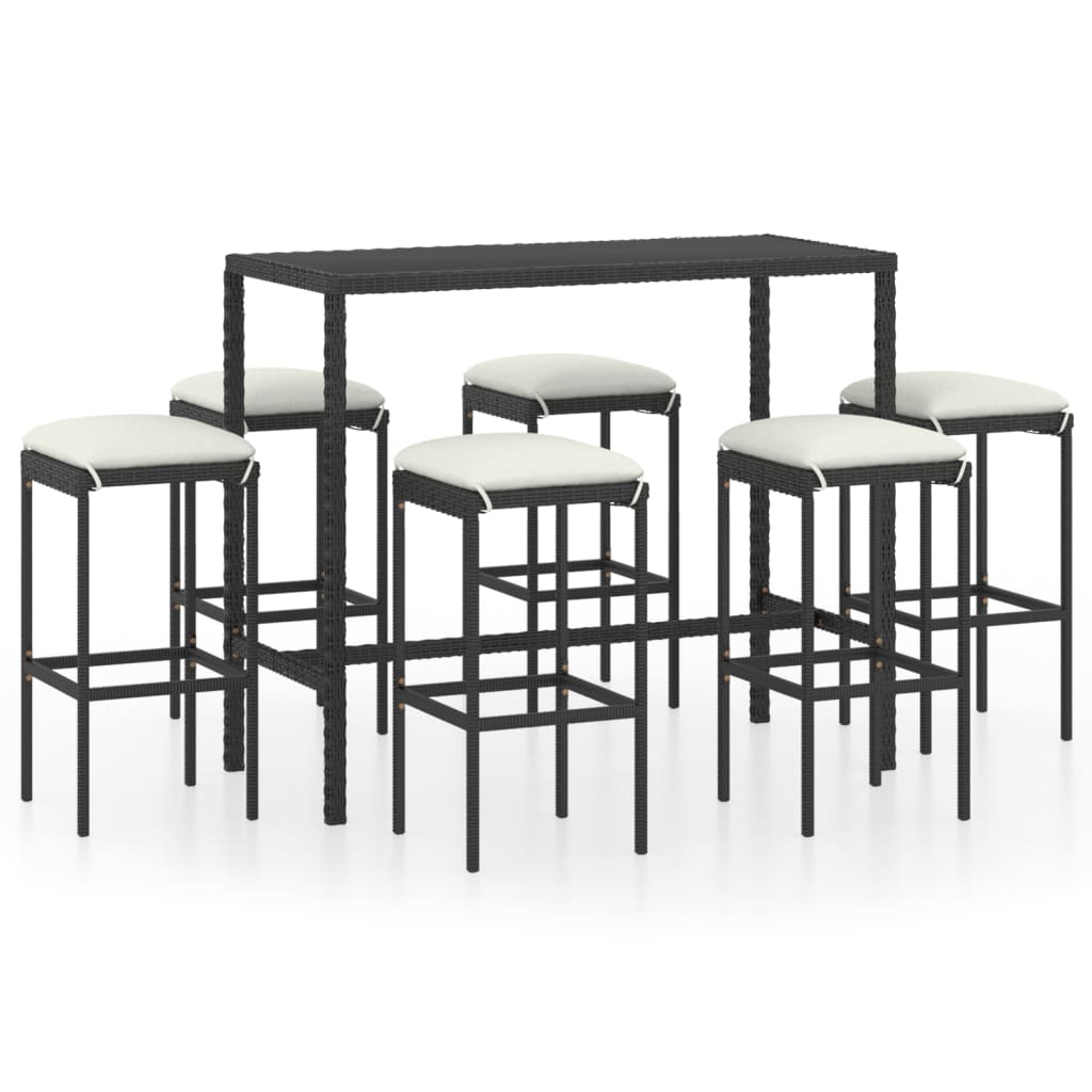 Set Bar da Giardino 7 pz con Cuscini in Polyrattan Nero - homemem39