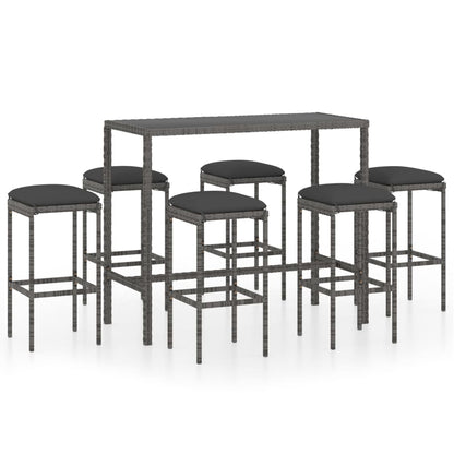 Set da Bar da Giardino 7 pz con Cuscini in Polyrattan Grigio - homemem39