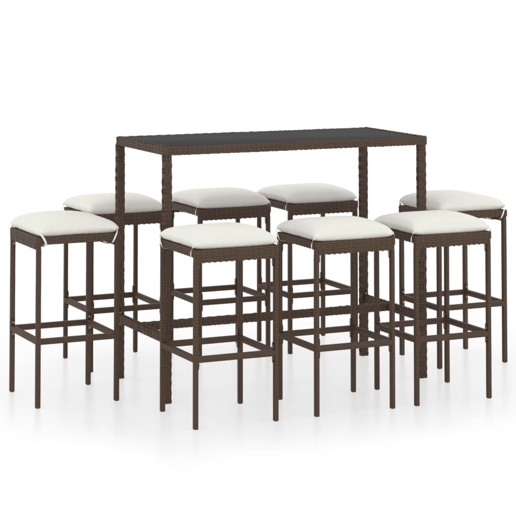 Set da Bar da Giardino 9 pz con Cuscini in Polyrattan Marrone - homemem39