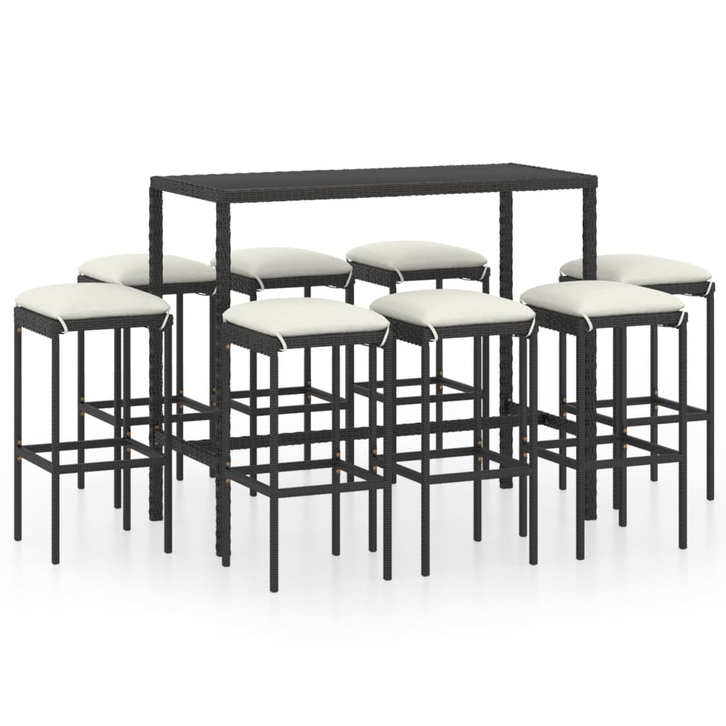 Set da Bar da Giardino 9 pz con Cuscini in Polyrattan Nero - homemem39