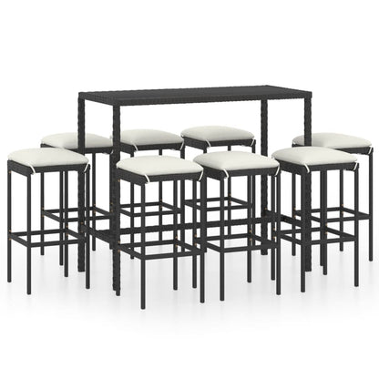 Set da Bar da Giardino 9 pz con Cuscini in Polyrattan Nero - homemem39