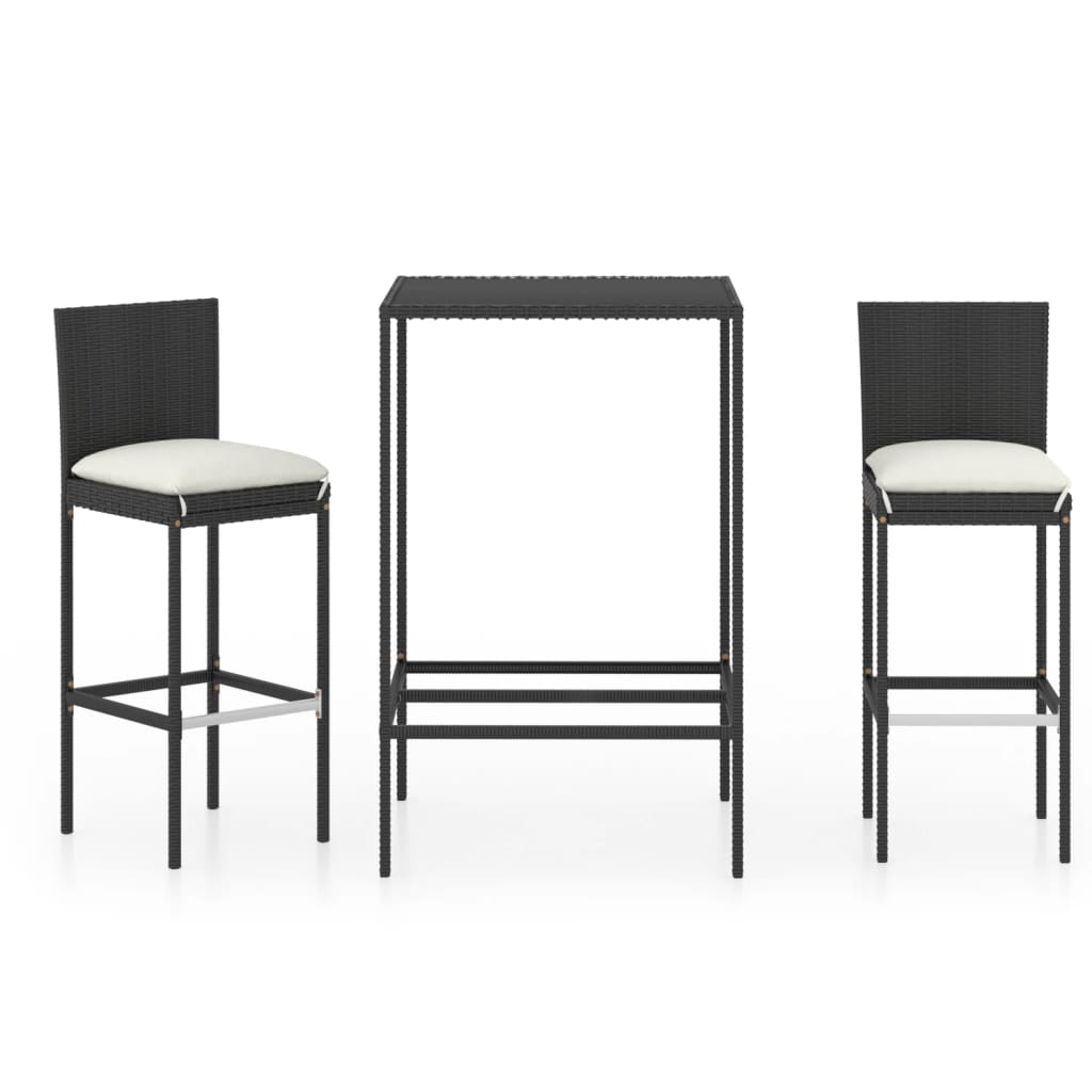 Set Bar da Giardino 3 pz con Cuscini Polyrattan Nero - homemem39