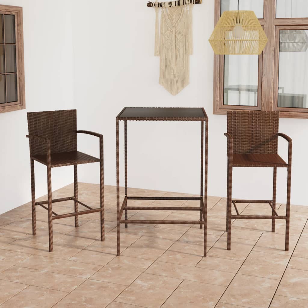 Set da Bar da Giardino 3 pz in Polyrattan Marrone - homemem39