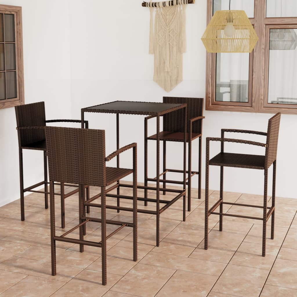 Set da Bar da Giardino 5 pz in Polyrattan Marrone - homemem39