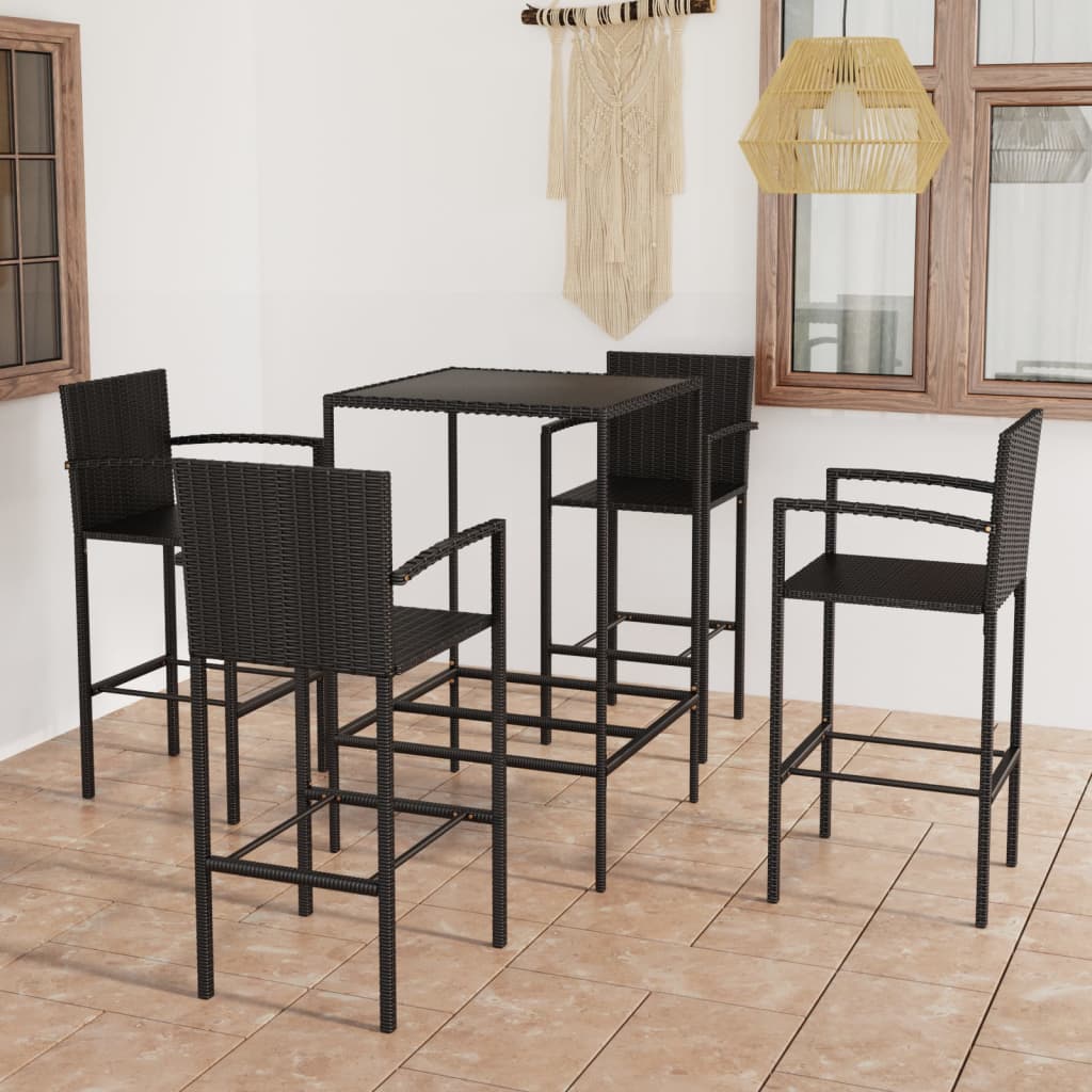 Set da Bar da Giardino 5 pz in Polyrattan Nero - homemem39