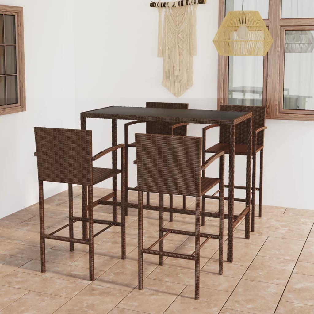 Set da Bar da Giardino 5 pz in Polyrattan Marrone - homemem39