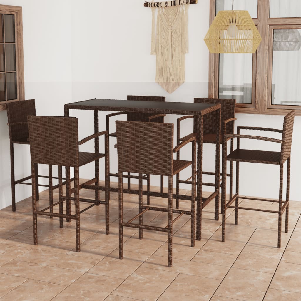 Set da Bar da Giardino 7 pz in Polyrattan Marrone - homemem39