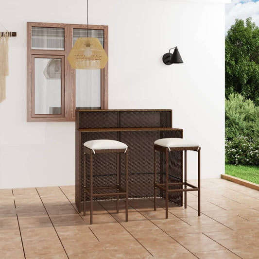 Set Bar da Giardino 3 pz con Cuscini Marrone - homemem39