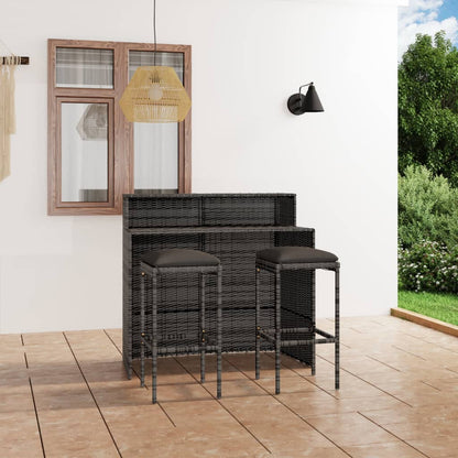 Set Bar da Giardino 3 pz con Cuscini Grigio - homemem39