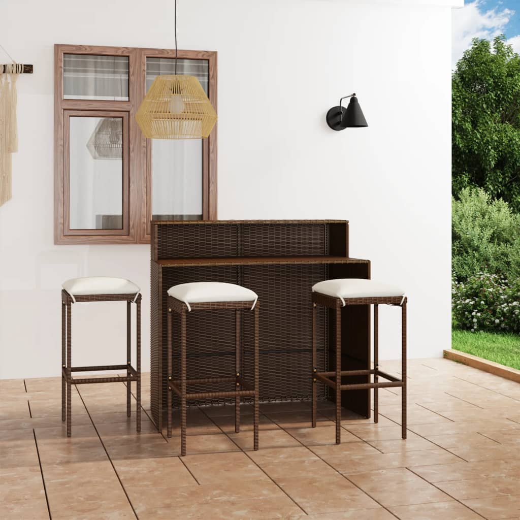 Set Bar da Giardino 4 pz con Cuscini Marrone - homemem39