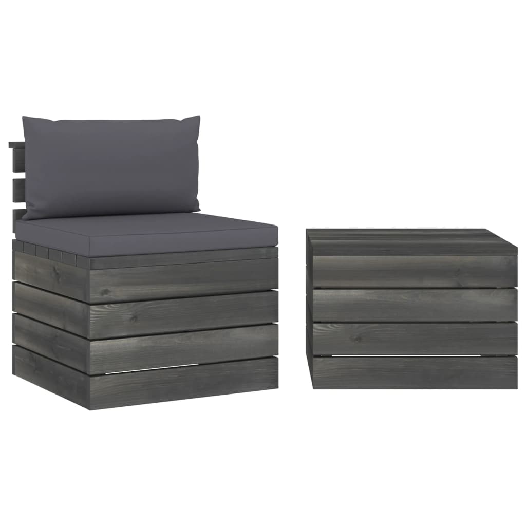 Set Divani da Giardino su Pallet 2 pz con Cuscini Massello Pino - homemem39