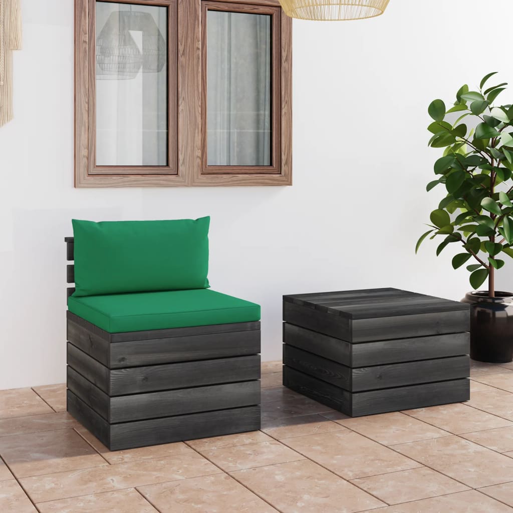 Set Divani da Giardino su Pallet 2 pz con Cuscini Massello Pino - homemem39