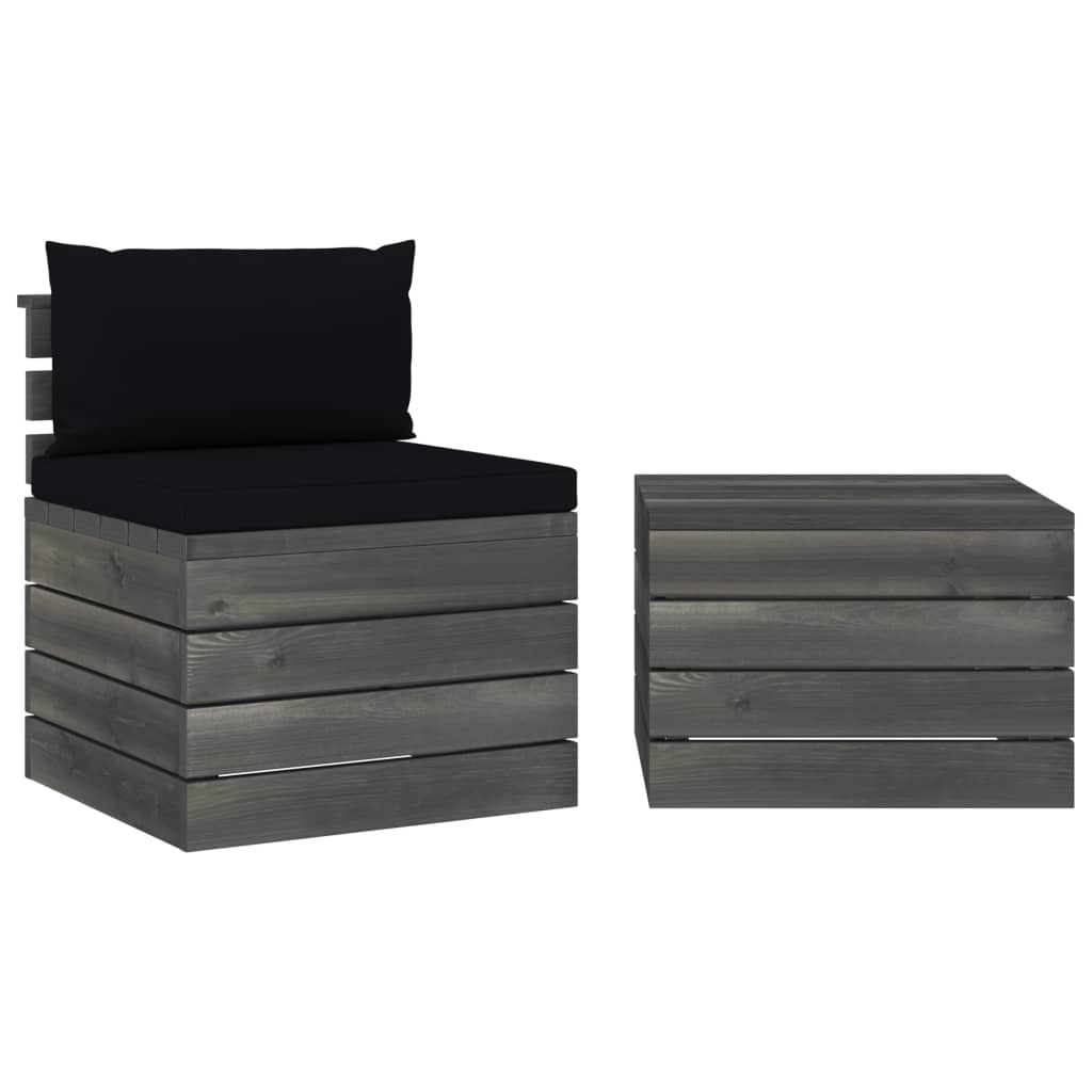 Set Divani da Giardino su Pallet 2 pz con Cuscini Massello Pino - homemem39