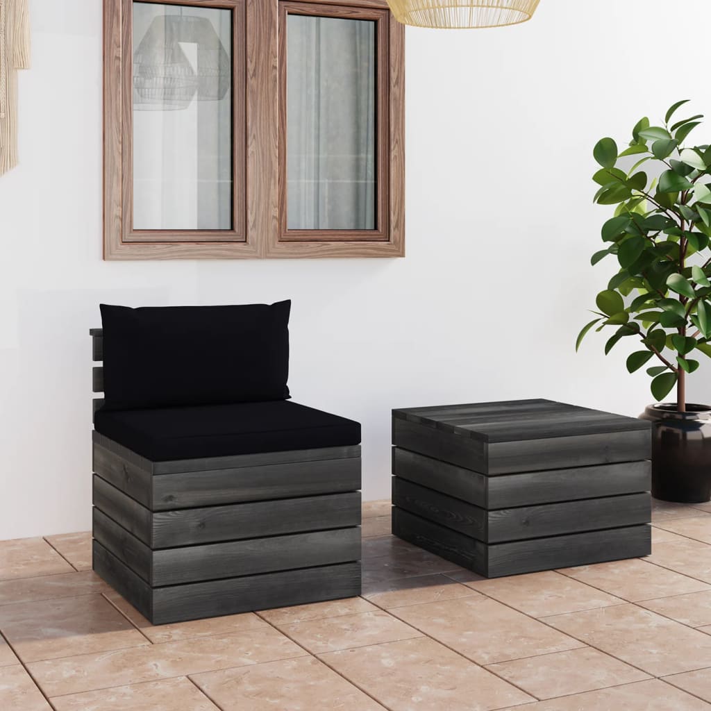 Set Divani da Giardino su Pallet 2 pz con Cuscini Massello Pino - homemem39