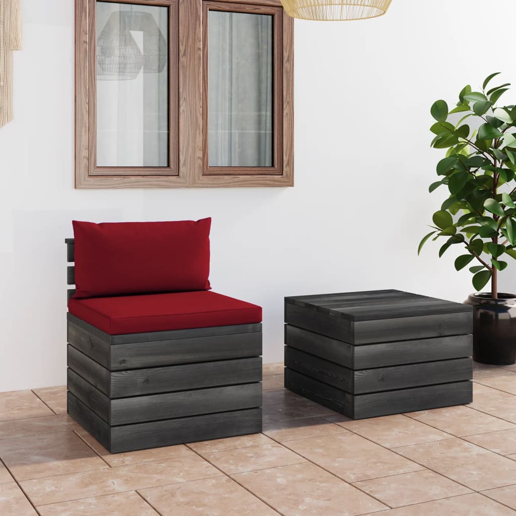 Set Divani da Giardino su Pallet 2 pz con Cuscini Massello Pino - homemem39