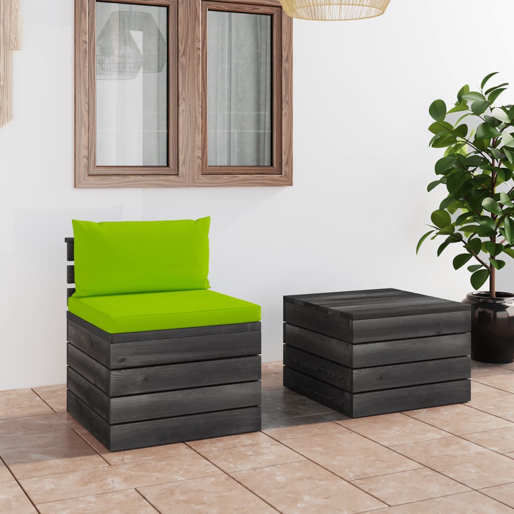 Set Divani da Giardino su Pallet 2 pz con Cuscini Massello Pino - homemem39