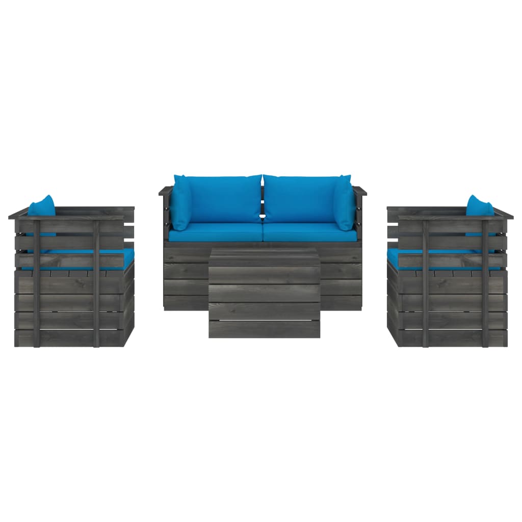 Set Divani da Giardino su Pallet 5 pz con Cuscini Massello Pino - homemem39