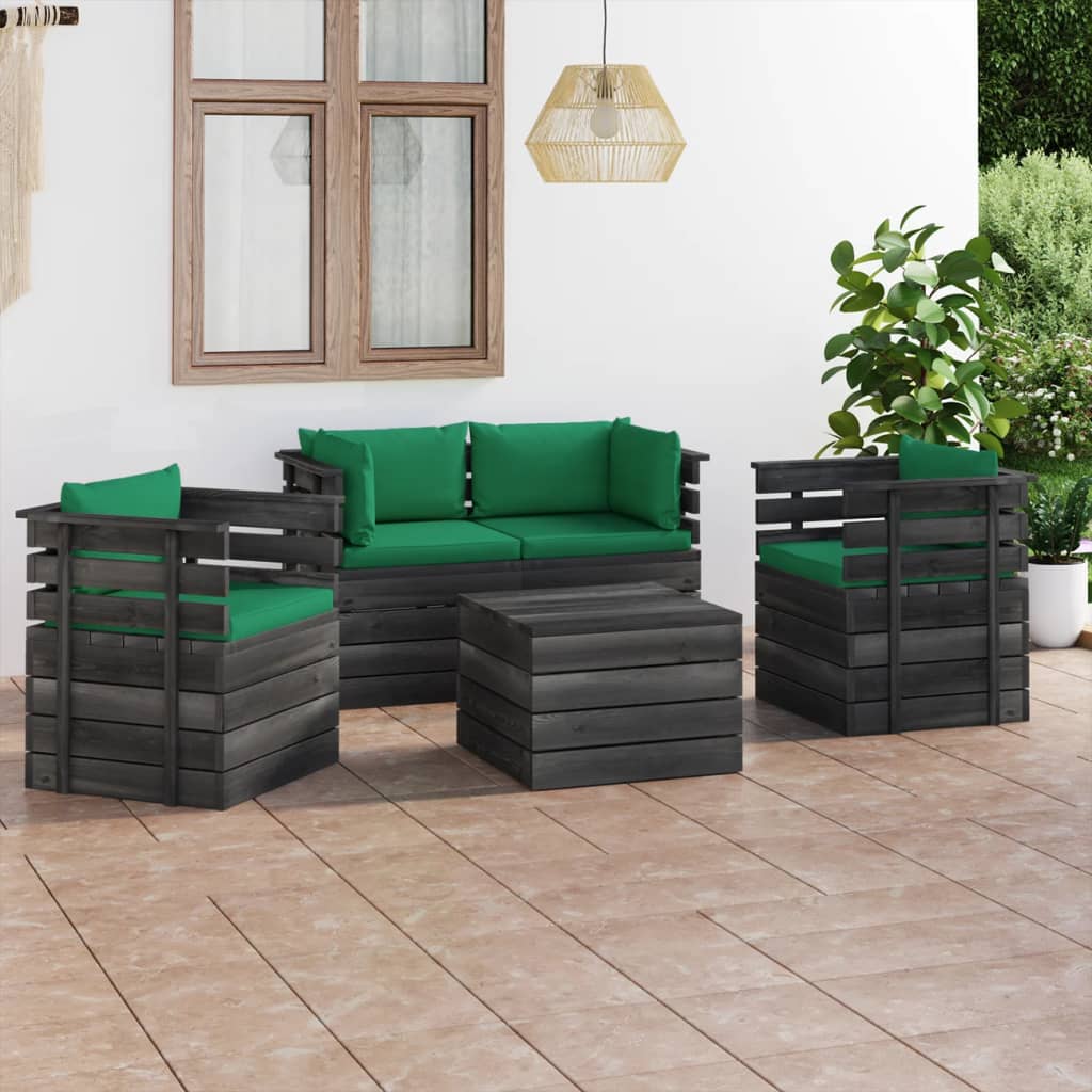 Set Divani da Giardino su Pallet 5 pz con Cuscini Massello Pino - homemem39