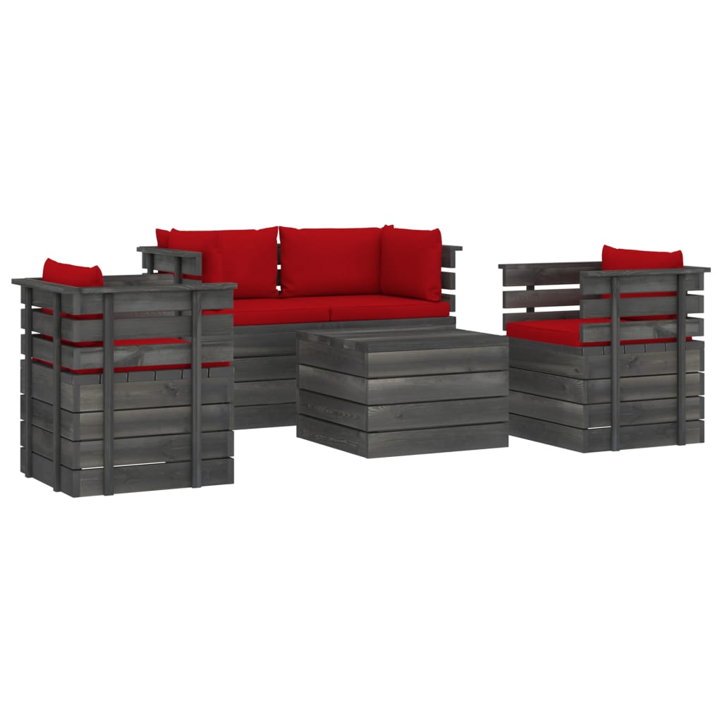 Set Divani da Giardino su Pallet 5 pz con Cuscini Massello Pino - homemem39