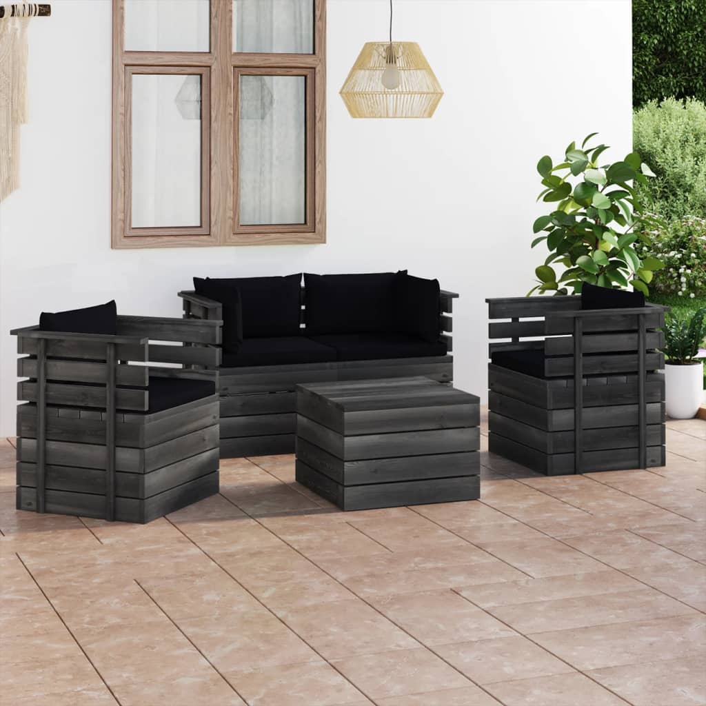 Set Divani da Giardino su Pallet 5 pz con Cuscini Massello Pino - homemem39