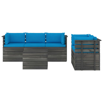 Set Divani da Giardino su Pallet 6 pz con Cuscini Massello Pino - homemem39