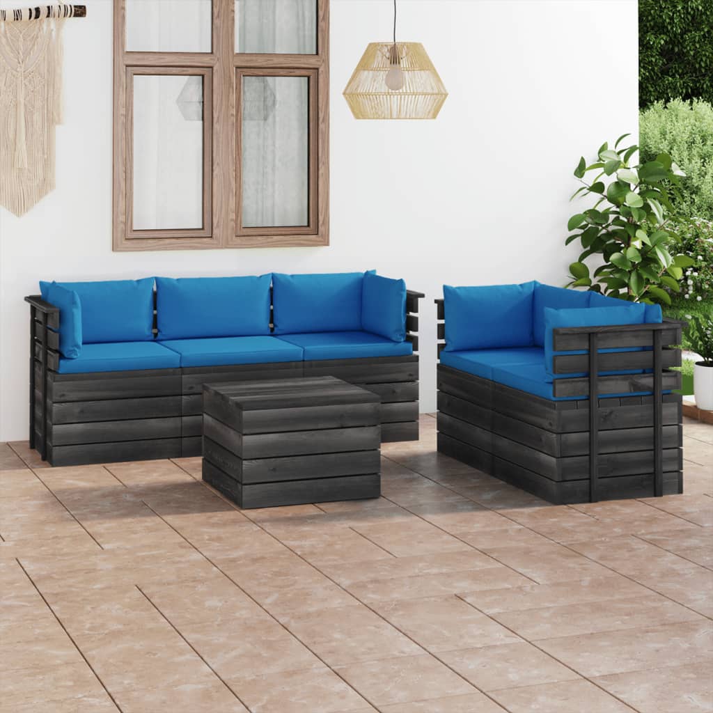 Set Divani da Giardino su Pallet 6 pz con Cuscini Massello Pino - homemem39