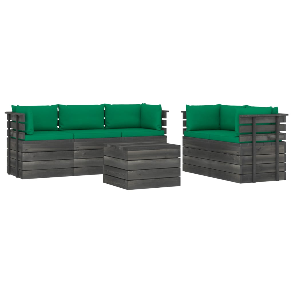 Set Divani da Giardino su Pallet 6 pz con Cuscini Massello Pino - homemem39