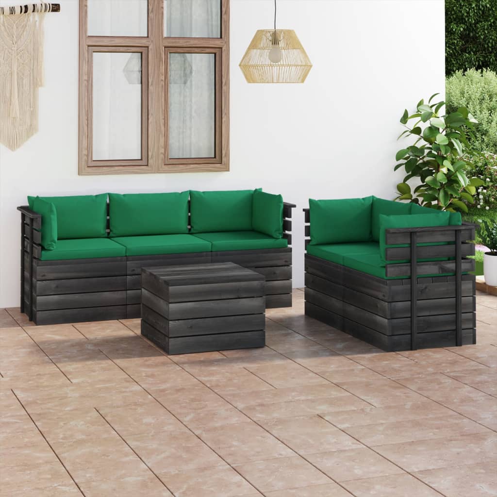 Set Divani da Giardino su Pallet 6 pz con Cuscini Massello Pino - homemem39