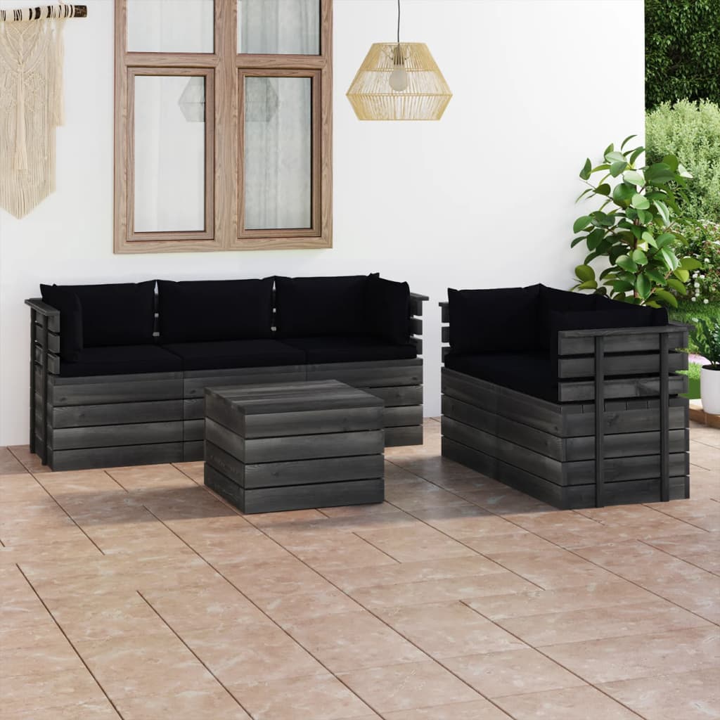 Set Divani da Giardino su Pallet 6 pz con Cuscini Massello Pino - homemem39