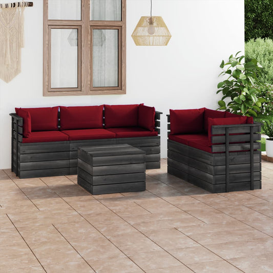 Set Divani da Giardino su Pallet 6 pz con Cuscini Massello Pino - homemem39