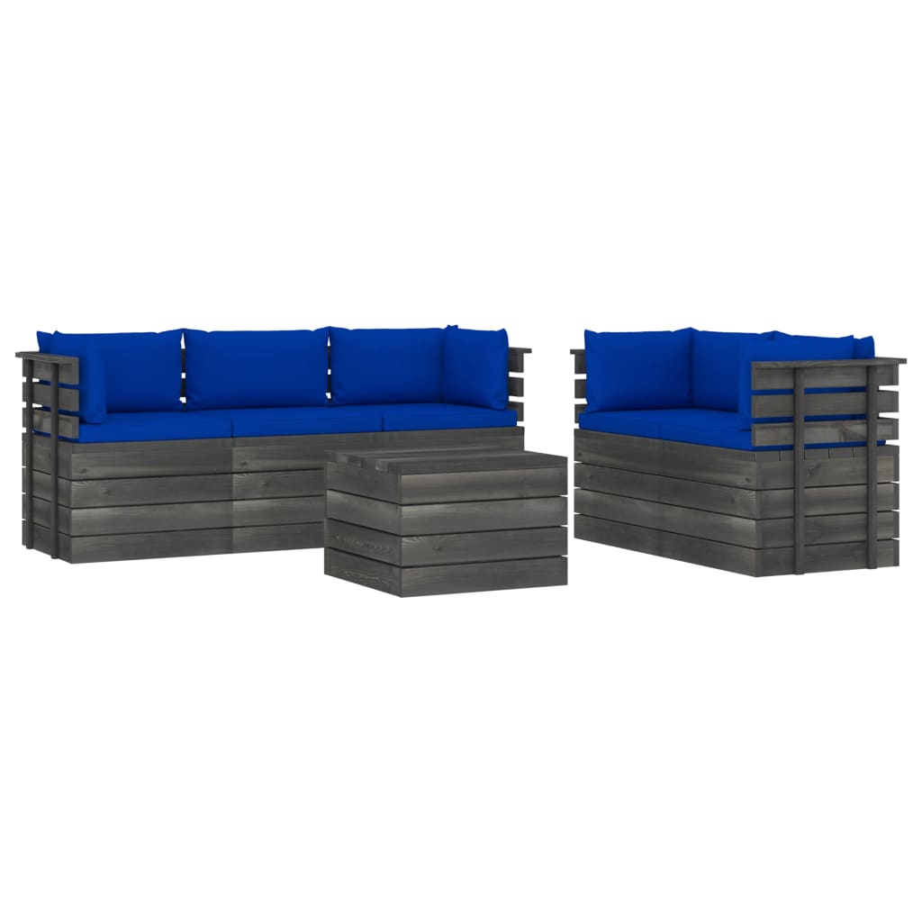 Set Divani da Giardino su Pallet 6 pz con Cuscini Massello Pino - homemem39