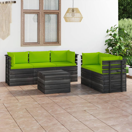 Set Divani da Giardino su Pallet 6 pz con Cuscini Massello Pino - homemem39