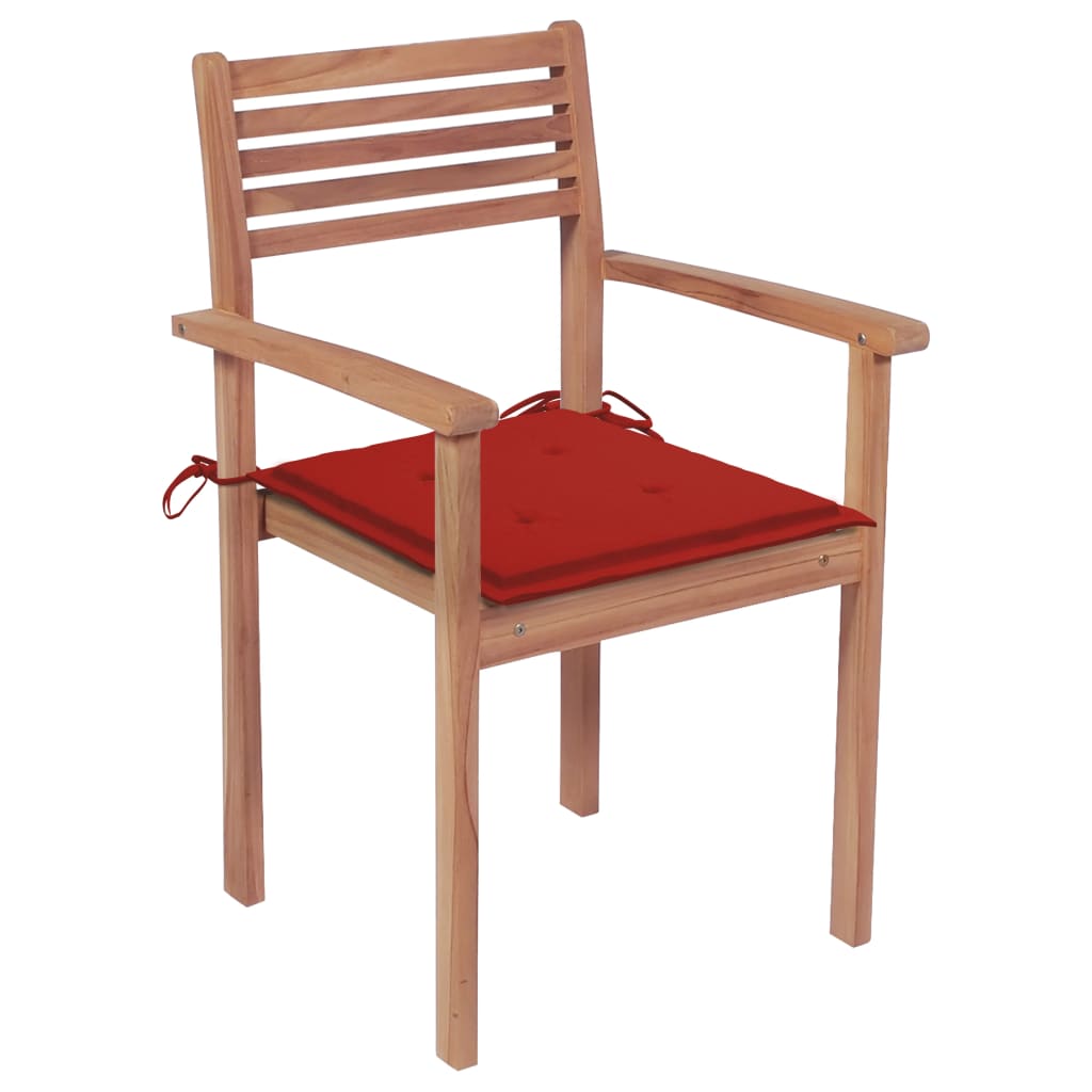 Sedie da Giardino 2 pz con Cuscini Rossi Massello di Teak - homemem39