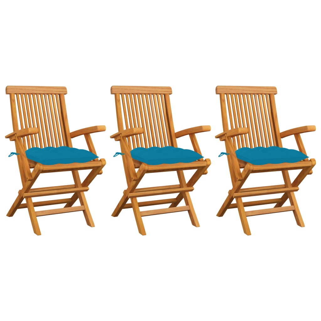 Sedie da Giardino con Cuscini Azzurro 3 pz in Massello di Teak - homemem39