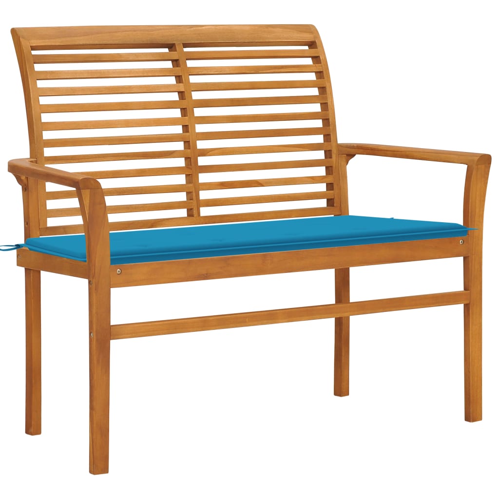 Panca da Giardino con Cuscino Blu 112 cm in Legno di Teak - homemem39