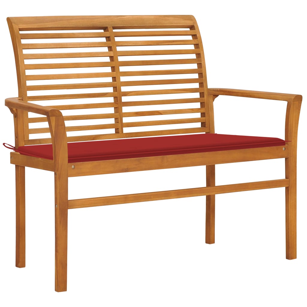 Panca da Giardino con Cuscino Rosso 112cm Teak Massello - homemem39