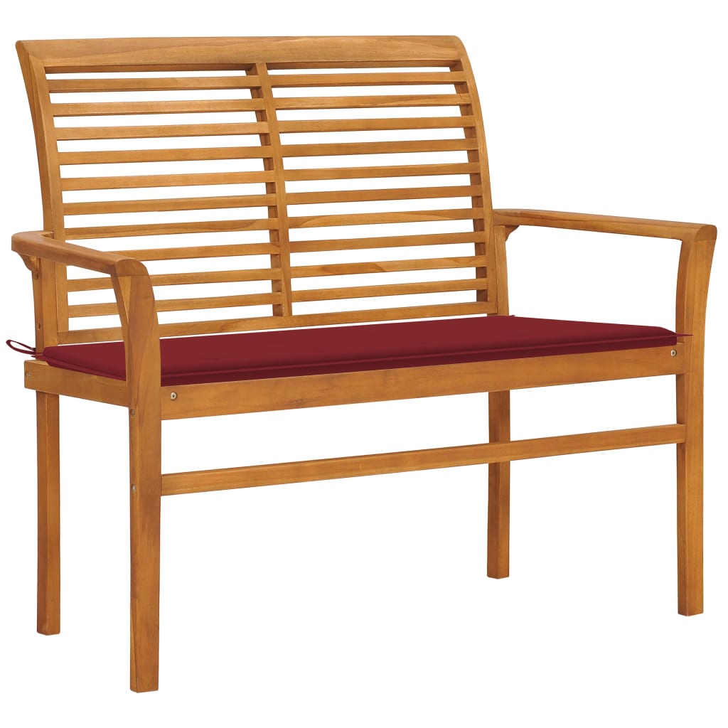 Panca da Giardino con Cuscino Rosso Vino 112 cm Legno di Teak - homemem39