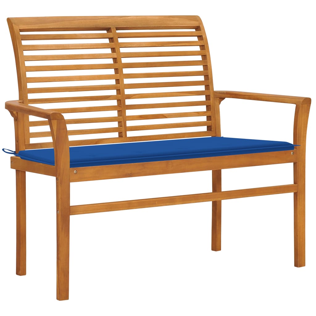 Panca da Giardino con Cuscino Blu Reale 112 cm in Legno di Teak - homemem39