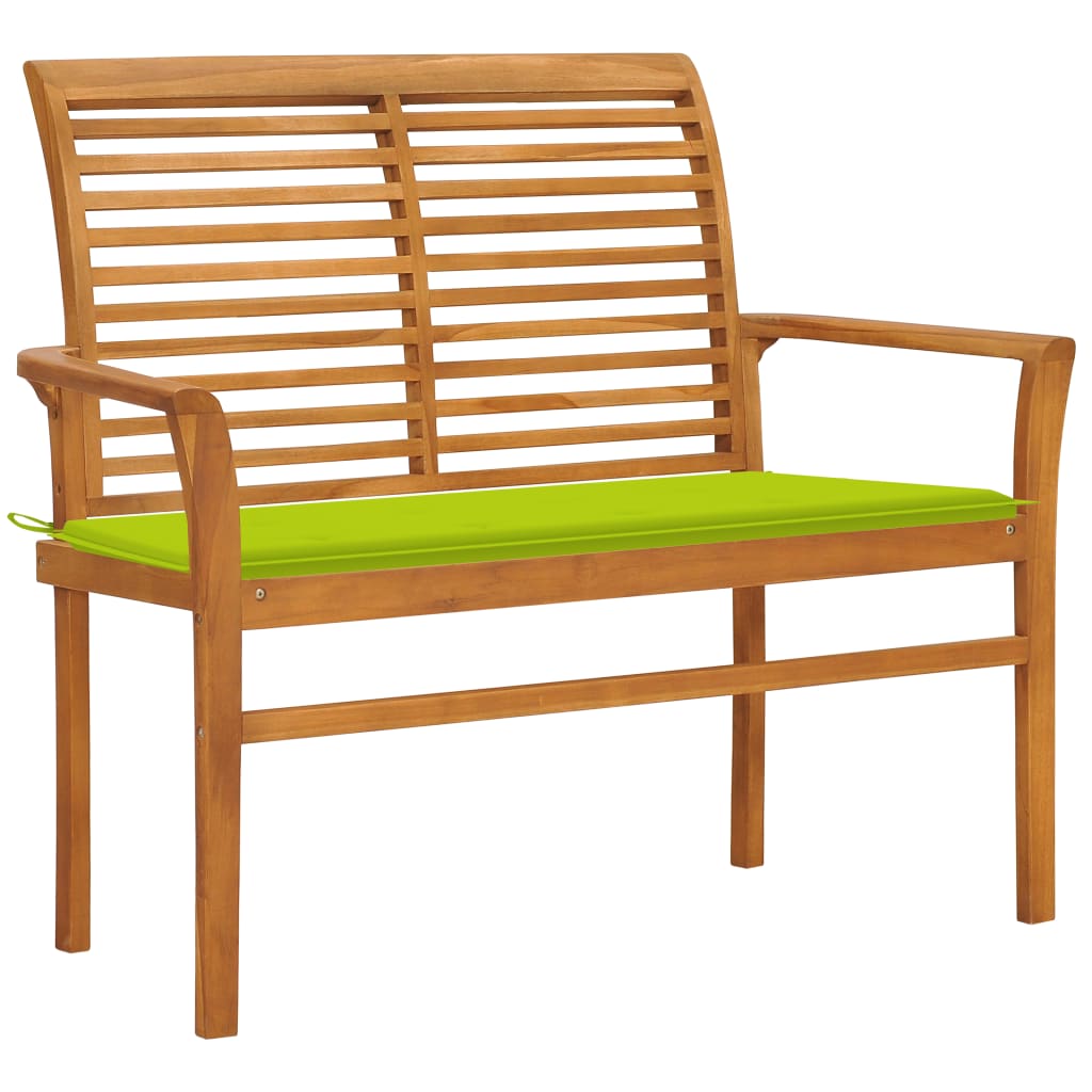 Panca da Giardino con Cuscino Verde Brillante 112 cm Legno Teak - homemem39