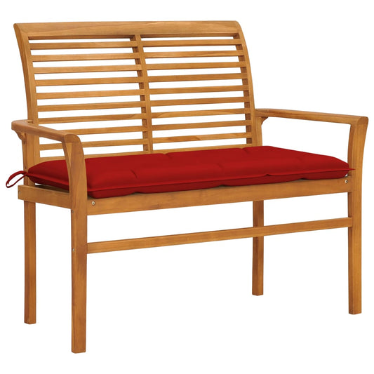 Panca da Giardino con Cuscino Rosso 112 cm in Legno di Teak - homemem39