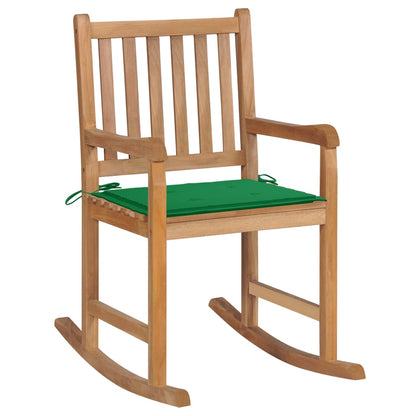 Sedia a Dondolo con Cuscino Verde in Legno di Teak - homemem39