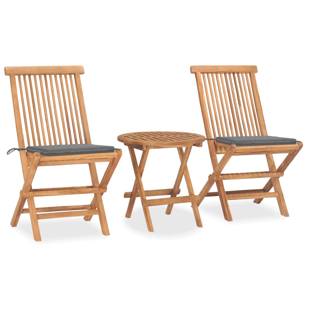 Set da Pranzo Giardino Pieghevole 3 pz Cuscino Massello di Teak - homemem39