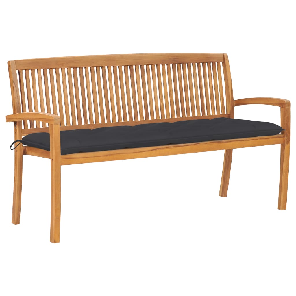 Panchina da Giardino Impilabile e Cuscino 159cm Teak Massello - homemem39