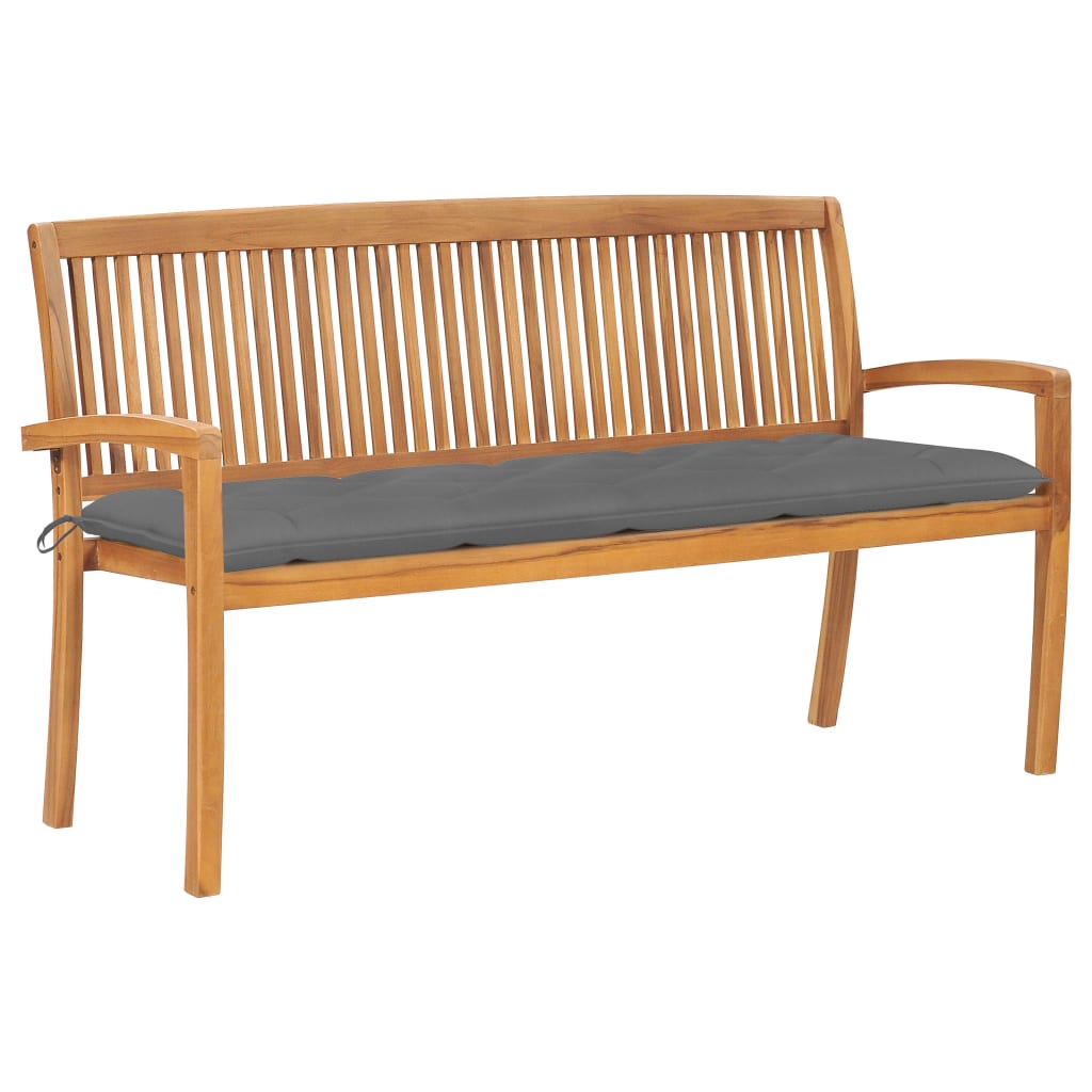 Panchina da Giardino Impilabile e Cuscino 159cm Teak Massello - homemem39