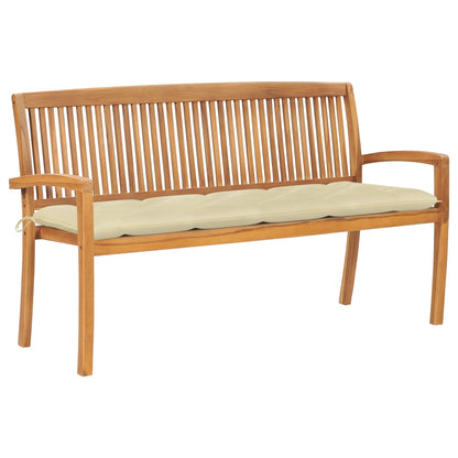 Panchina da Giardino Impilabile e Cuscino 159cm Teak Massello - homemem39