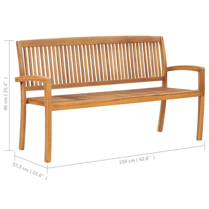 Panchina da Giardino Impilabile e Cuscino 159cm Teak Massello - homemem39