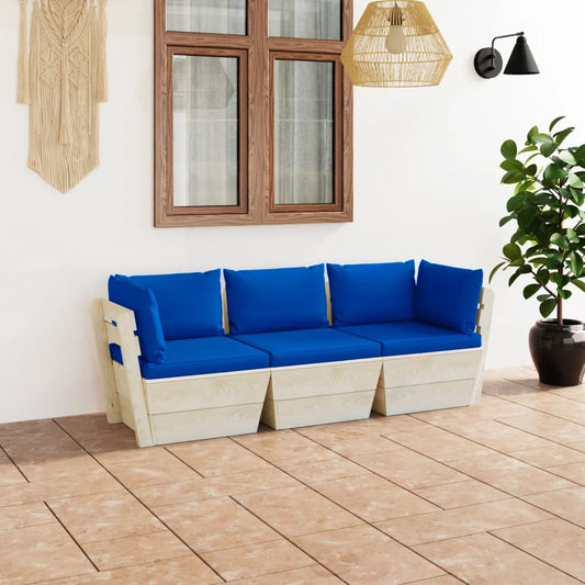 Divano da Giardino a 3 Posti su Pallet con Cuscini Legno Abete - homemem39