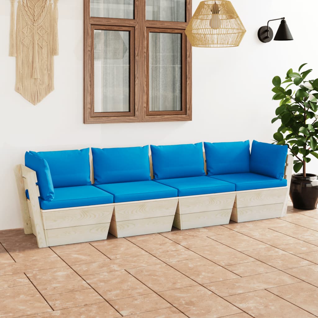 Divano da Giardino a 4 Posti su Pallet con Cuscini Legno Abete - homemem39