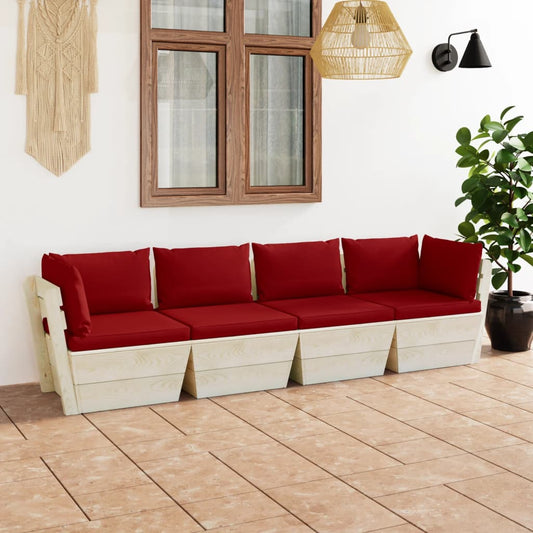 Divano da Giardino a 4 Posti su Pallet con Cuscini Legno Abete - homemem39